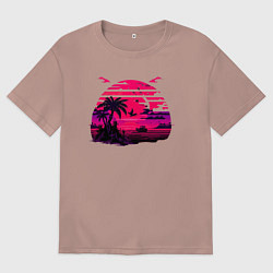 Футболка оверсайз женская Пляжное ретро, цвет: пыльно-розовый