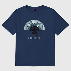 Футболка оверсайз женская Веер в японском стиле, цвет: тёмно-синий