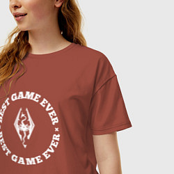 Футболка оверсайз женская Символ Skyrim и круглая надпись best game ever, цвет: кирпичный — фото 2