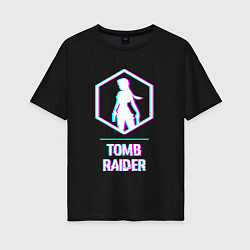 Женская футболка оверсайз Tomb Raider в стиле glitch и баги графики