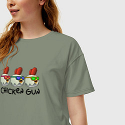 Футболка оверсайз женская Chicken gun - три курочки, цвет: авокадо — фото 2