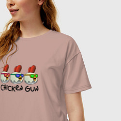 Футболка оверсайз женская Chicken gun - три курочки, цвет: пыльно-розовый — фото 2