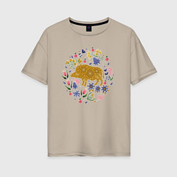 Женская футболка оверсайз Кабан травы цветы