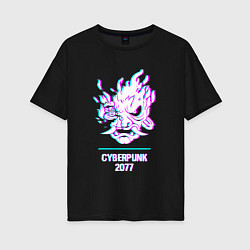 Женская футболка оверсайз Cyberpunk 2077 в стиле glitch и баги графики
