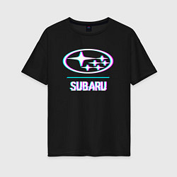 Женская футболка оверсайз Значок Subaru в стиле glitch