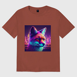 Футболка оверсайз женская Неоновая лисица, цвет: кирпичный