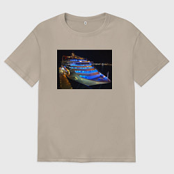 Футболка оверсайз женская Яхта в ночном порту, цвет: миндальный