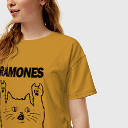 Футболка оверсайз женская Ramones - rock cat, цвет: горчичный — фото 2