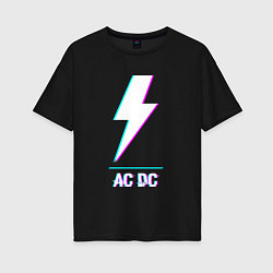 Женская футболка оверсайз AC DC glitch rock