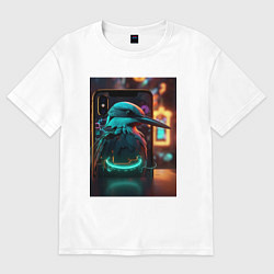 Футболка оверсайз женская Зимородок киберпанк, цвет: белый
