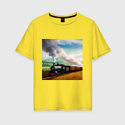 Футболка оверсайз женская Ретро поезд, цвет: желтый