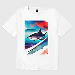 Футболка оверсайз женская Shark - watercolor - art, цвет: белый