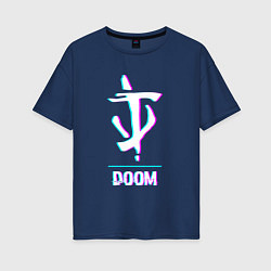 Футболка оверсайз женская Doom в стиле glitch и баги графики, цвет: тёмно-синий