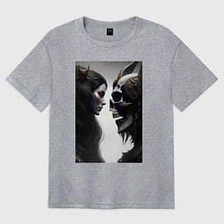 Футболка оверсайз женская Девушка и демон, цвет: меланж