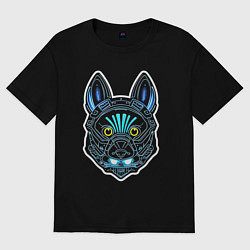 Футболка оверсайз женская Неоновая голова собаки, цвет: черный