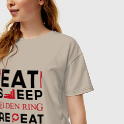 Футболка оверсайз женская Надпись: eat sleep Elden Ring repeat, цвет: миндальный — фото 2