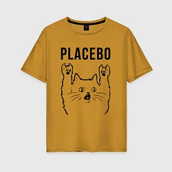Футболка оверсайз женская Placebo - rock cat, цвет: горчичный