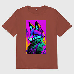 Женская футболка оверсайз Cool fox - cyberpunk - neural network