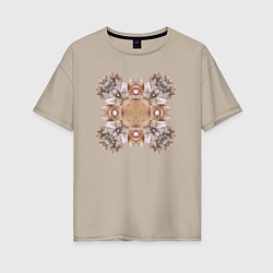 Женская футболка оверсайз Орнамент мозаика из ракушек бежевая