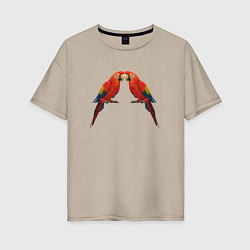 Футболка оверсайз женская Пара красных попугаев, цвет: миндальный