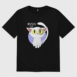 Женская футболка оверсайз Судзумэ закрывающая двери: Котик белый