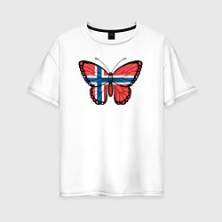 Футболка оверсайз женская Норвегия бабочка, цвет: белый
