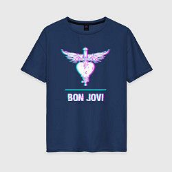 Женская футболка оверсайз Bon Jovi glitch rock