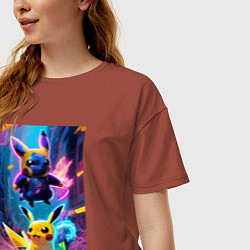 Футболка оверсайз женская Суровая сущность маленького милого Пикачу, цвет: кирпичный — фото 2