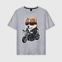 Женская футболка оверсайз Shiba Inu собака мотоциклист