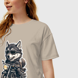 Футболка оверсайз женская Волчья сила на двух колесах, цвет: миндальный — фото 2