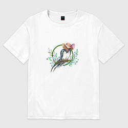 Футболка оверсайз женская Птичка весна в темном, цвет: белый