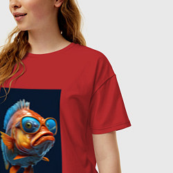 Футболка оверсайз женская Рыба карп в солнечных очках, цвет: красный — фото 2