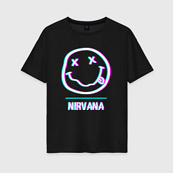 Футболка оверсайз женская Nirvana glitch rock, цвет: черный