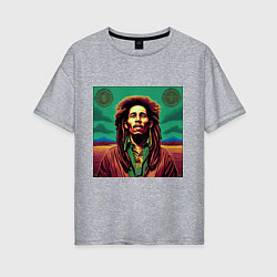 Футболка оверсайз женская Digital Art Bob Marley in the field, цвет: меланж