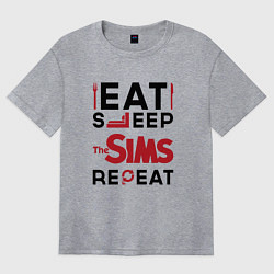 Футболка оверсайз женская Надпись: eat sleep The Sims repeat, цвет: меланж
