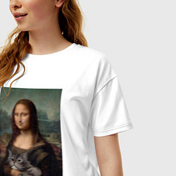 Футболка оверсайз женская Мона Лиза с котиком, цвет: белый — фото 2