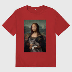 Женская футболка оверсайз Мона Лиза с котиком