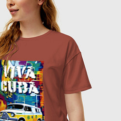 Футболка оверсайз женская Viva Cuba - car - retro, цвет: кирпичный — фото 2