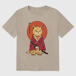 Женская футболка оверсайз Samurai kimono cat
