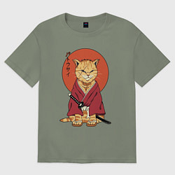 Футболка оверсайз женская Samurai kimono cat, цвет: авокадо