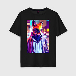 Женская футболка оверсайз Cyber fox - neon - city