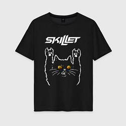 Женская футболка оверсайз Skillet rock cat