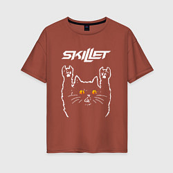 Женская футболка оверсайз Skillet rock cat