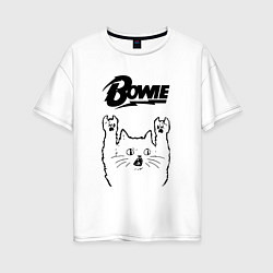 Футболка оверсайз женская David Bowie - rock cat, цвет: белый