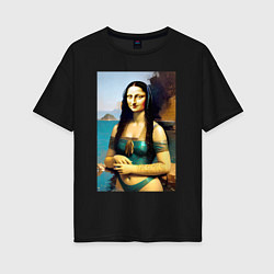 Футболка оверсайз женская Мона Лиза на пляже - Биарриц - Франция, цвет: черный
