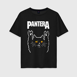Футболка оверсайз женская Pantera rock cat, цвет: черный