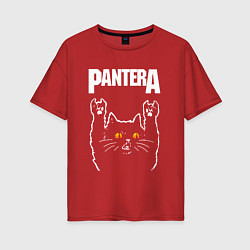 Футболка оверсайз женская Pantera rock cat, цвет: красный