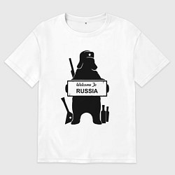 Женская футболка оверсайз Россия медведь балалайка водка ушанка
