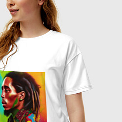 Футболка оверсайз женская Разноцветный цифровой арт Боб Марли, цвет: белый — фото 2