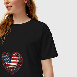 Футболка оверсайз женская Сердце с цветами флаг США, цвет: черный — фото 2